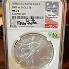 2007 Burnished Silver Eagle MS-70 By NGC MIKE CASTLE SIGNED K-623