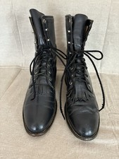 VTG Justin Women  s Bl Leather Lace-Up Kiltie Roper Boots 8B