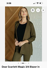 Dear Scarlett Women  s Olive Open-Front Stretch Blazer Jacket 3/4 Sleeve L
