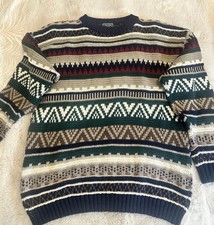 Chaps Ralph Lauren Vintage 90s Nordic Tribal Stripe Sweater Made in USA Size L
