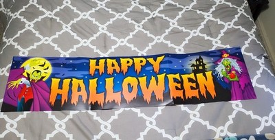 HAPPY HALLOWEEN Vampire Dracula Witch Haunted House Carboard Banner 4 Foot