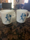 Vintage Galaxy white milk glass mug pair blue silhouette Humphrey Bogart
