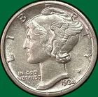 1934-D Mercury Dime Choice Almost Uncirculated AU+ Coin, Cleaning #39252