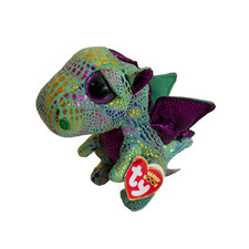 TY Beanie Babies Boos Cinder Metallic Green Dragon 6" Plush Stuffed Toy NWT