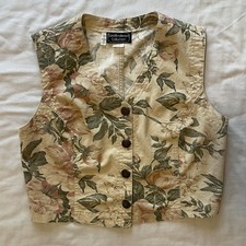 VTG 90s Carol Anderson Floral Cropped Vest M Cotton Button Front USA Cottagecore