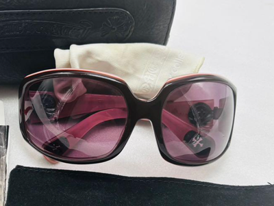 CHROME HEARTS MAX Sunglasses Pink Brown Acetate Cross Silver 925