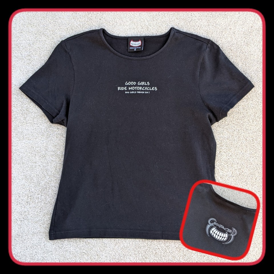 Grinfactor Women's Motorcycle T Shirt Black Size M Biker Slogan Graphic Crop Tee