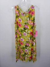 Tommy Bahama Yellow Size Large Floral Shift Knee Length Sleeveless Dress