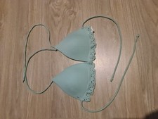 Turquoise Aqua blue scalloped perforated tie up bikini top size 8 boohoo