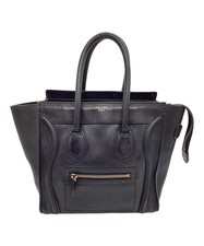 CELINE Micro Shopper Tote Black Calfskin Leather Handbag Good Condition Women  s