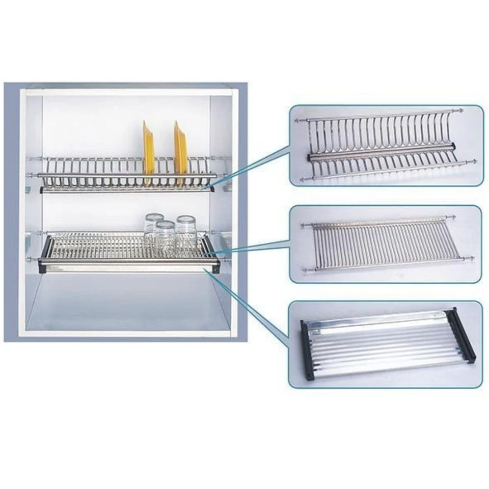 scolapiatti acciaio inox cm 86 da incasso per pensile cucina con raccogligocce - Immagine 3 di 3