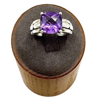 Massives Sterlingsilber 925 Amethyst Krappen Set Box Kette Band Ring Größe 8