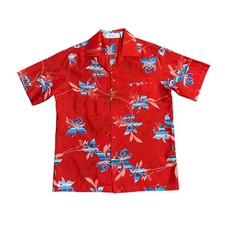 Vintage 70s Hilo Hattie's Made in USA Aloha Welt-Pocket Hawaiian Red size Large