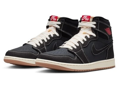 Nike Jordan 1 High OG II9811-001 Black Canvas Denim Red Logo Vintage Street Trai