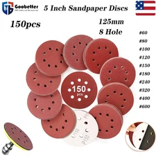 150PCS 5inch Sanding Discs 8-Hole Hook Loop Sander Orbital Sandpaper 60-600 Grit