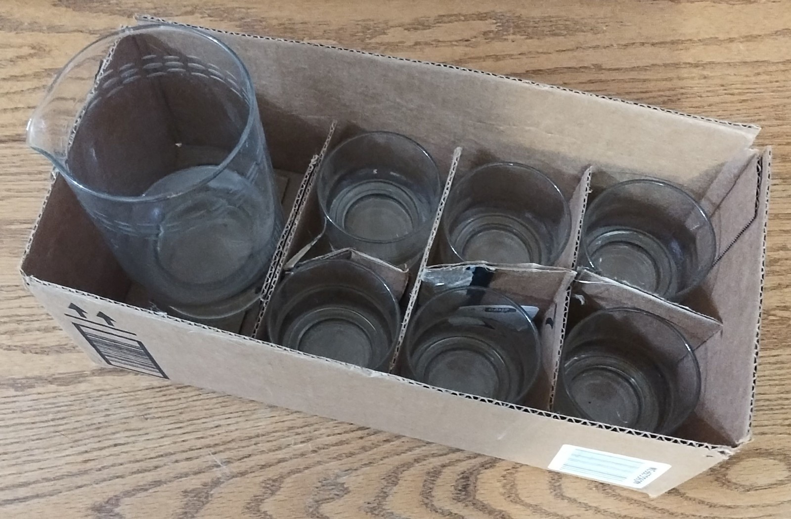 Glass Pitcher With Six Matching Cups