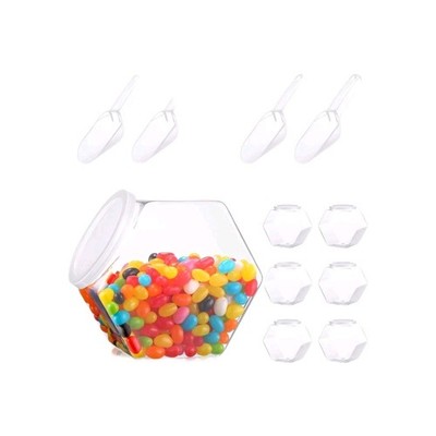 12 Pcs Clear Plastic Candy Jars Black Lids  & Scoops Set | 7.16'' x 4.21'' x 6.57''