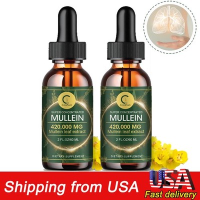 2 PACK Mullein Drops for Lungs, Detox and Cleanse Mullein Extract Supplement