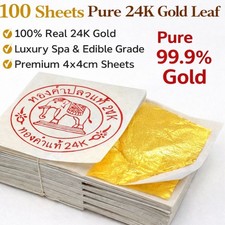 24K Gold Leaf Sheets Edible Pure 100pcs 4x4cm 99.9 Facial Spa Dessert Decor