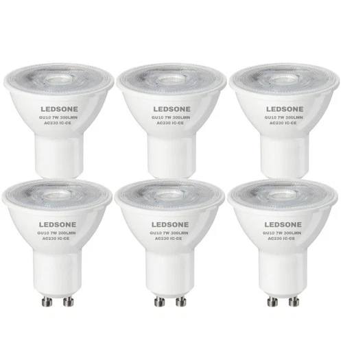6 Pack - GU10 LED Bulb COB GU10-CW 7W Cool White 6400K Non Dimmable Clear Glass