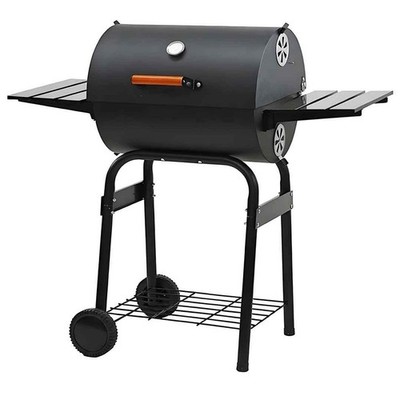 Outdoor Holzkohle BBQ Fassgrill Smoker mit Thermometer Beistelltisch Rollen XL