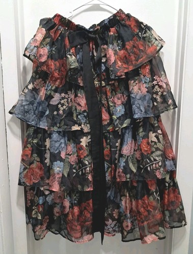 Anewsta Women's Skirt Size S Long Floral Print Ruffle Hem Elegant - Picture 2 of 9