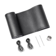 Genuine Leather Steering Wheel Cover, Stitch On Black with Breathable Pores