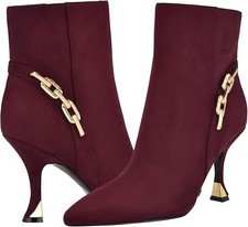 NIB Womens Nine West Chain2 Dark Red Chain Detail Boots Size 5 MSRP 110