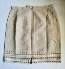 Talbots Irish Linen Blend Skirt Size Petite 8 Waist 28" Embroidered Accent