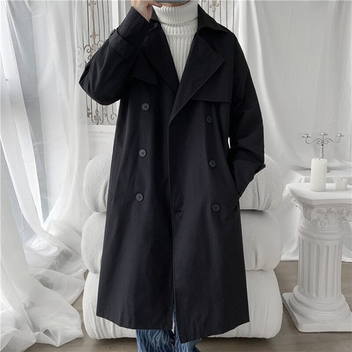 Mens Long Jacket Trench Coat Double-breasted Button Up Outwear Overcoats Casual - Picture 3 of 20