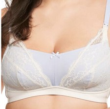 Womens Nursing Bra Figleaves Juliette Lace Non-Wired In Baby Blue/Ivory - 32G