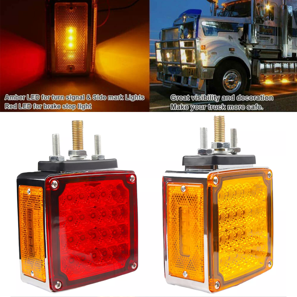 2pc Amber/Red 51 LED Double Face Stud Mount Pedestal Fender Stop Turn Tail Light - Foto 8