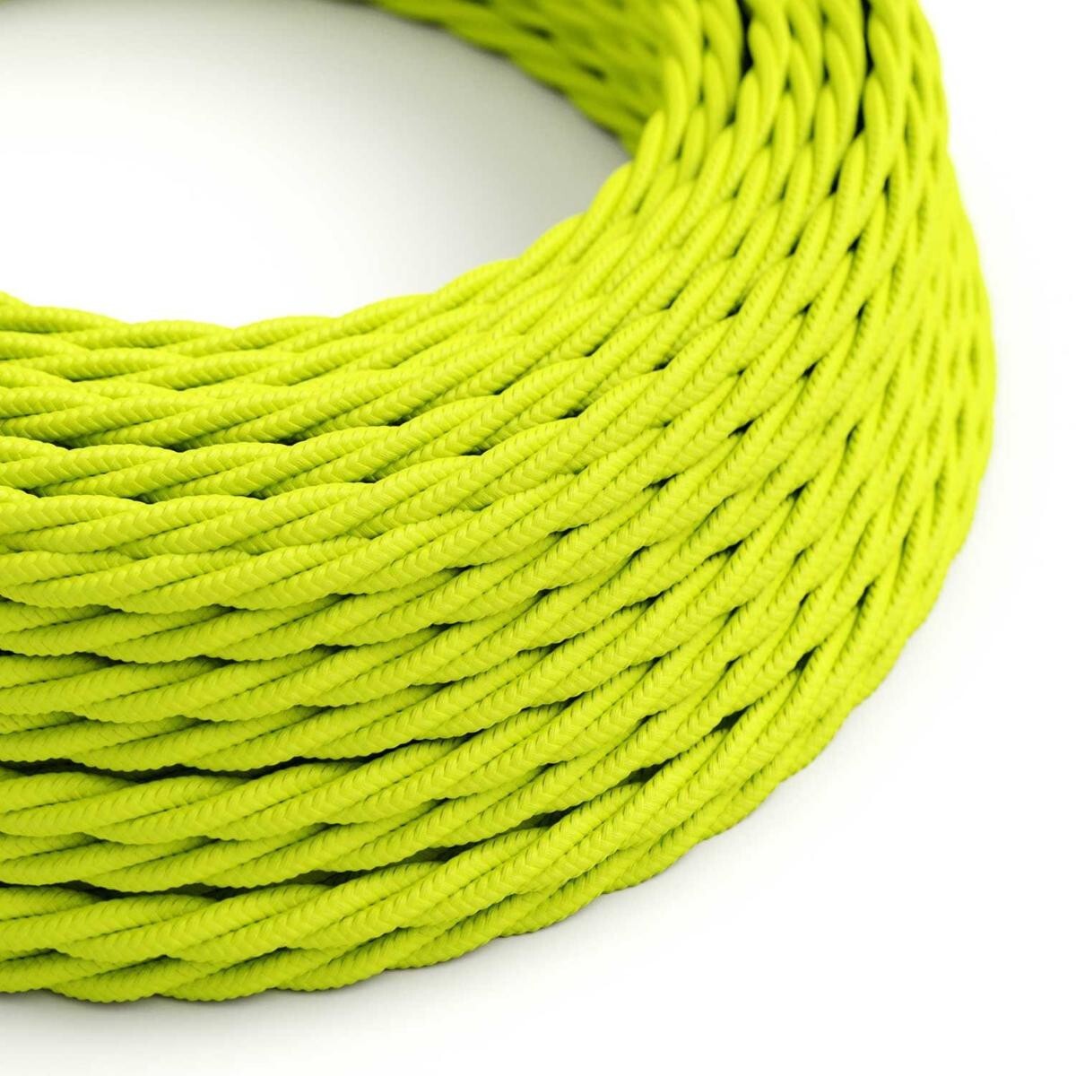Câble électrique torsadé jaune fluo en tissu soie 2x0.75mm² de 5m pour luminaire