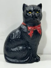 Black Cat Cast Iron Vintage Screw Back Figural Coin Bank 4.5"