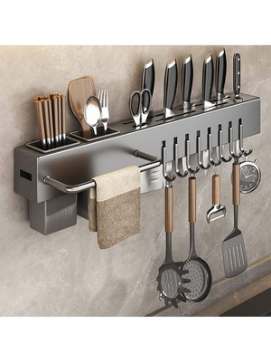 1pc Multi-Functional Stainless Steel Knife Holder & Storage Rack, Wall Mounted K