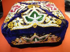 Uzbek Skull hat embroidered purple velvet with sequins  metallic thread NEW