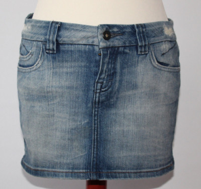 Topshop Denim Mini Skirt Moto Blue Distressed Medium Wash 90s