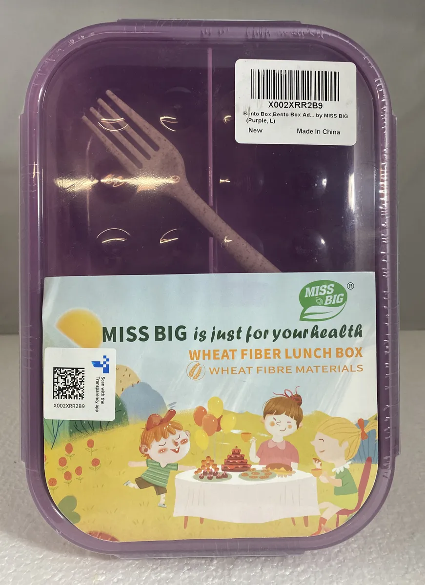 Miss Big Kids Wheat Fiber Lunch Box 3 Sections Bento Box w/Fork School