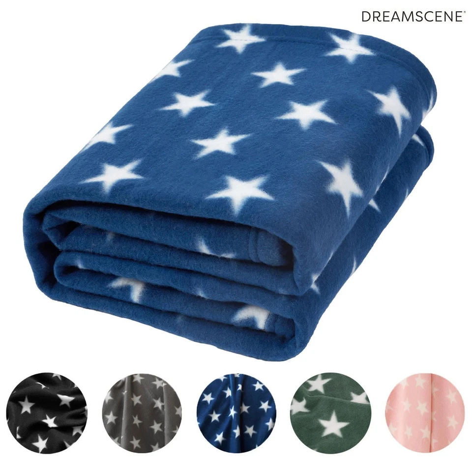 Dreamscene Stars Throw Over Bed Warm Soft Blanket Sofa Winter Fleece, Grey Navy