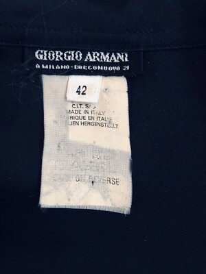 Giorgio Armani Vintage 80s Classic Black Silk Long Sleeve Collar