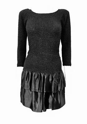Vtg Suzy Phillips Black Smock Bodice Drop Waist Tier Fit Flare Mini Dress  Size S | eBay