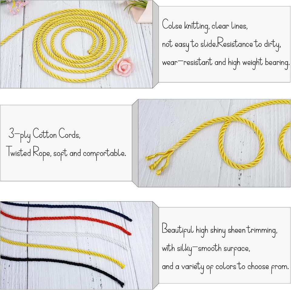 Cuerda de seda retorcida de 27 yardas, cuerda azul suave cuerda satinada cordón 5 mm cable de nailon, Foto 4 de 4