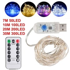 USB LED String Fairy Lights Copper Wire Xmas Party Remote 5-30m 100/200/300 LED