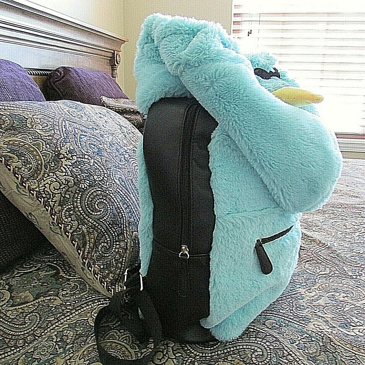 Betsey Johnson Fuzzy Furry Hoodie Backpack carryall SKYBLUE 