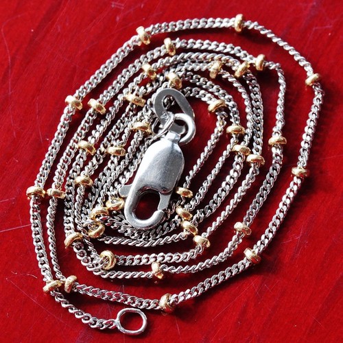 14k 585 multi tone gold necklace 16.12" gold bead chain vintage handmade 2.6gr - Picture 12 of 12