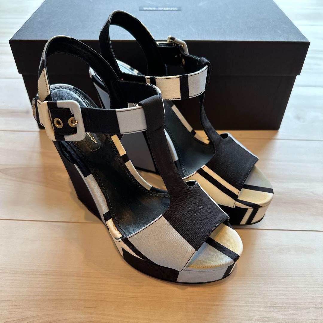 Dolce and Gabbana Sandals Black White Border Women's Size EU