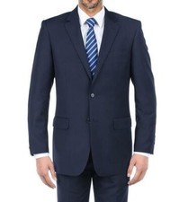 Renoir Blue Wool Suit Men New Basic 38R 54L Classic Regular Fit Business Formal
