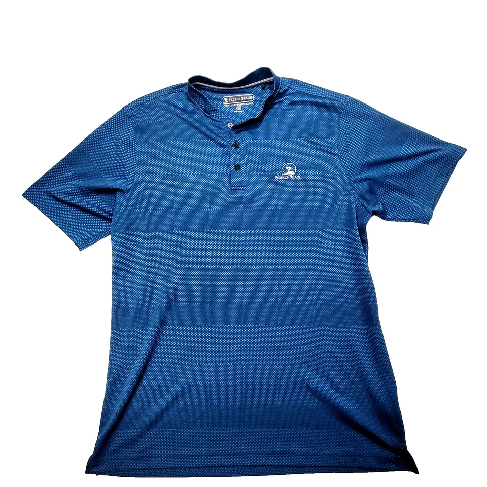 Camisa Polo Pebble Beach XL Para Hombre Azul Seco-Lujo Golf Cuello con Bandas Foto 2 de 4