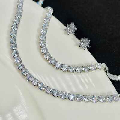 18k Gold Plated Cubic Zirconia Stud Earrings Tennis Bracelet Necklaces for Women