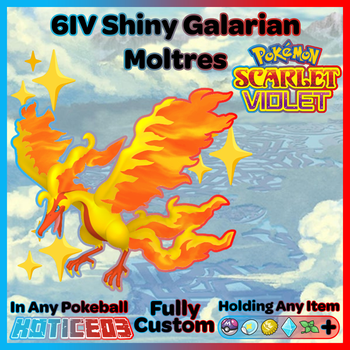 Pokemon Scarlet and Violet Shiny Galarian Moltres 6IV-EV Trained